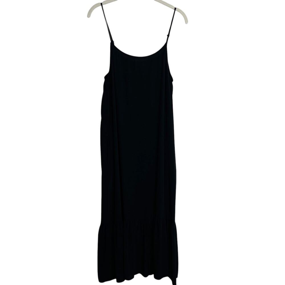 A New Day Midi Slip Dress Medium Black Ruffle Hem Pockets Adjustable Straps